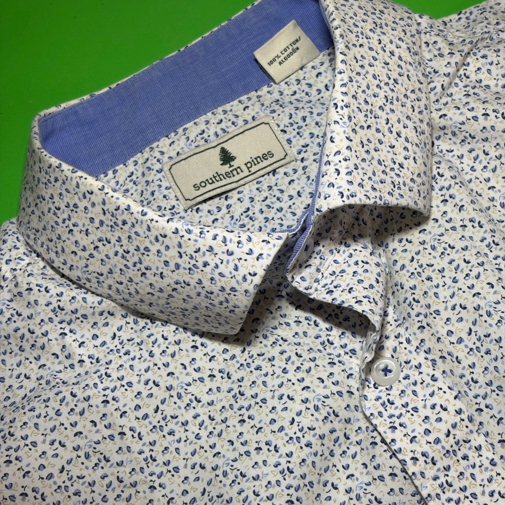 Southern Pines Button Down Shirt Mens 2X Blue Floral AOP Short Sleeve SSH82641SP